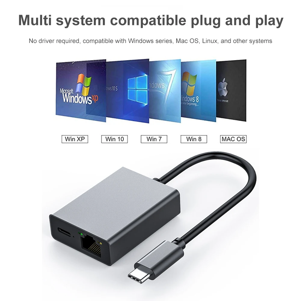 1000Mbps Type-C To RJ45 Internet Cable Network Card USB Type-C To Ethernet Adapter Support PD Charging for Mobile Phone/Tablet