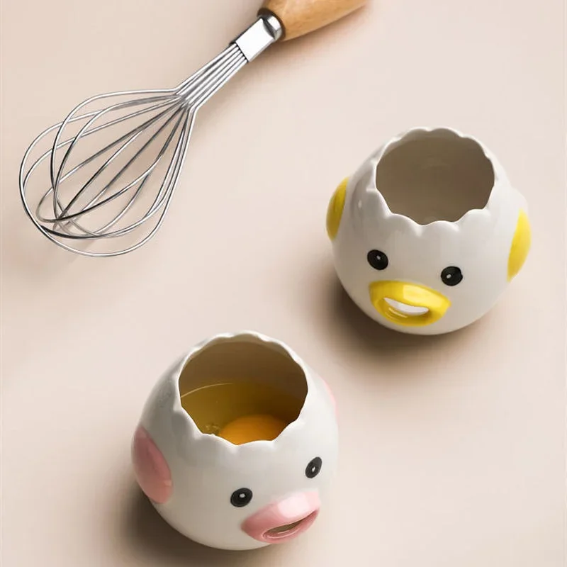 Egges White Yolk Separator Tool Chicken Egg Yolk White Separator Ceramics Ceramic Cartoon Chick Egg Separator Kitchen Gadgets