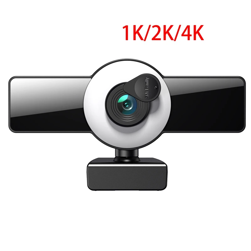 Webcam With Ring Light And Privacy Cover, Auto-Focus, Plug And Play, Web Camera For PC Mac Laptop Desktop Computer