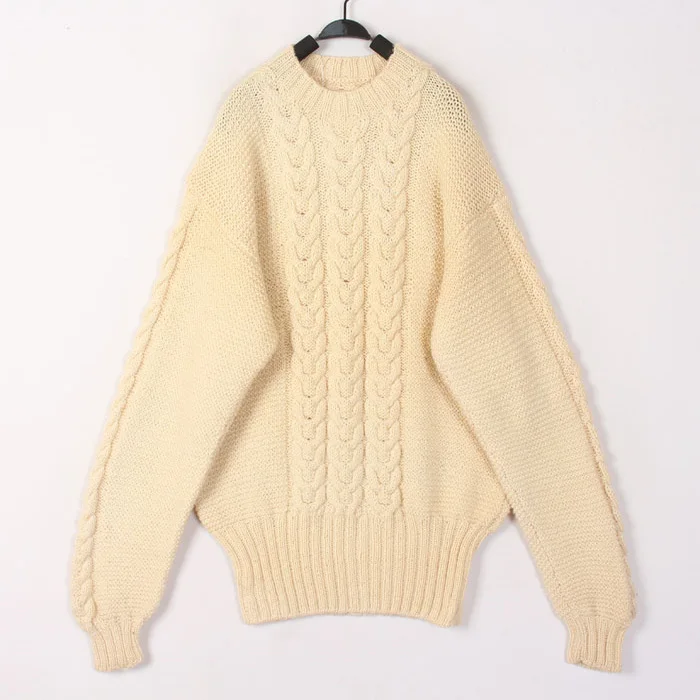 

Vintage Autumn Winter White 3D Knitted Woolen Sweater Cardigan Bean Bean Loose Fit Long Sleeve round Neck Warm Thermal Top