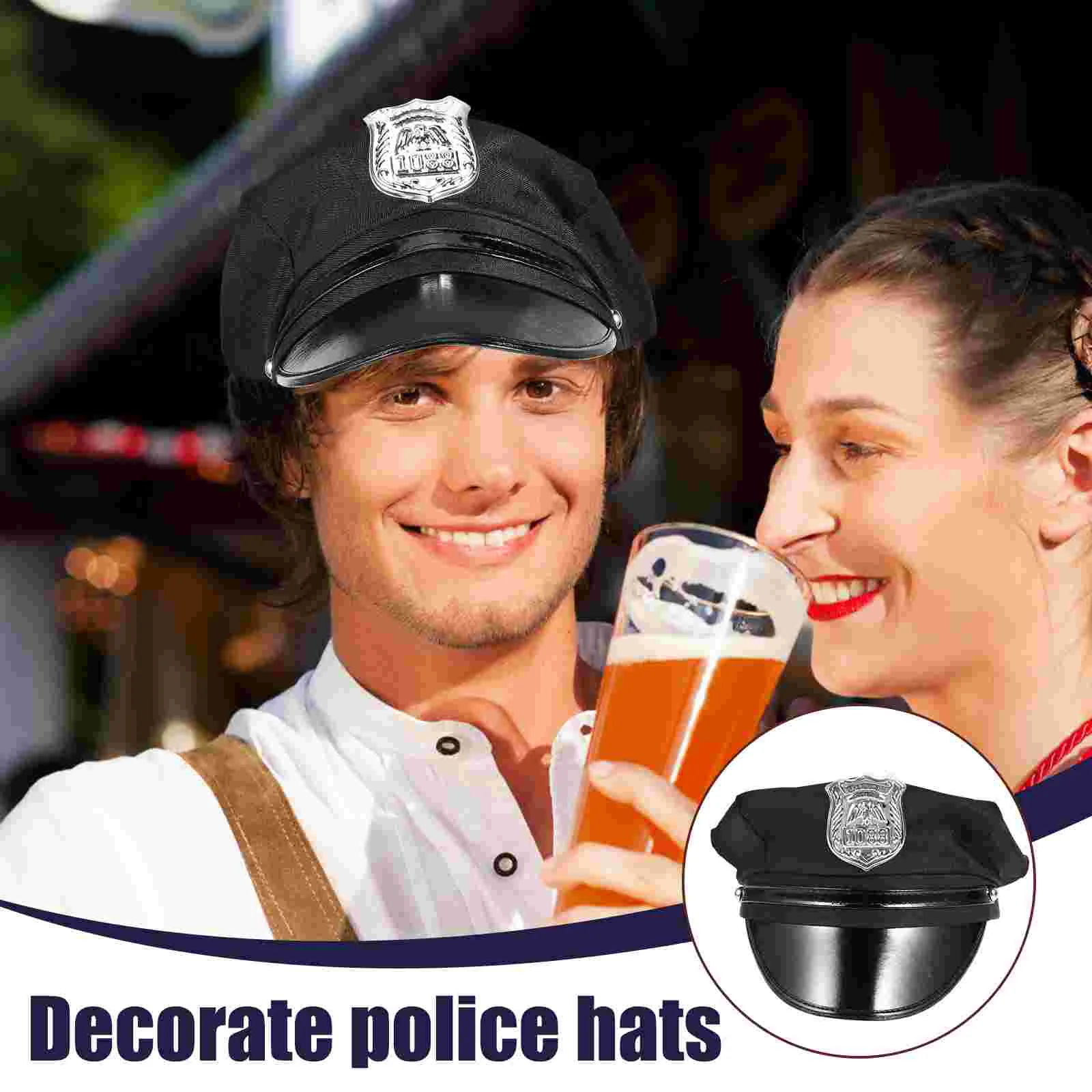 Cosplay Black Sequined Pu Police Hat Child Women's Hats & Caps Role Cloth Halloween Party Supplies