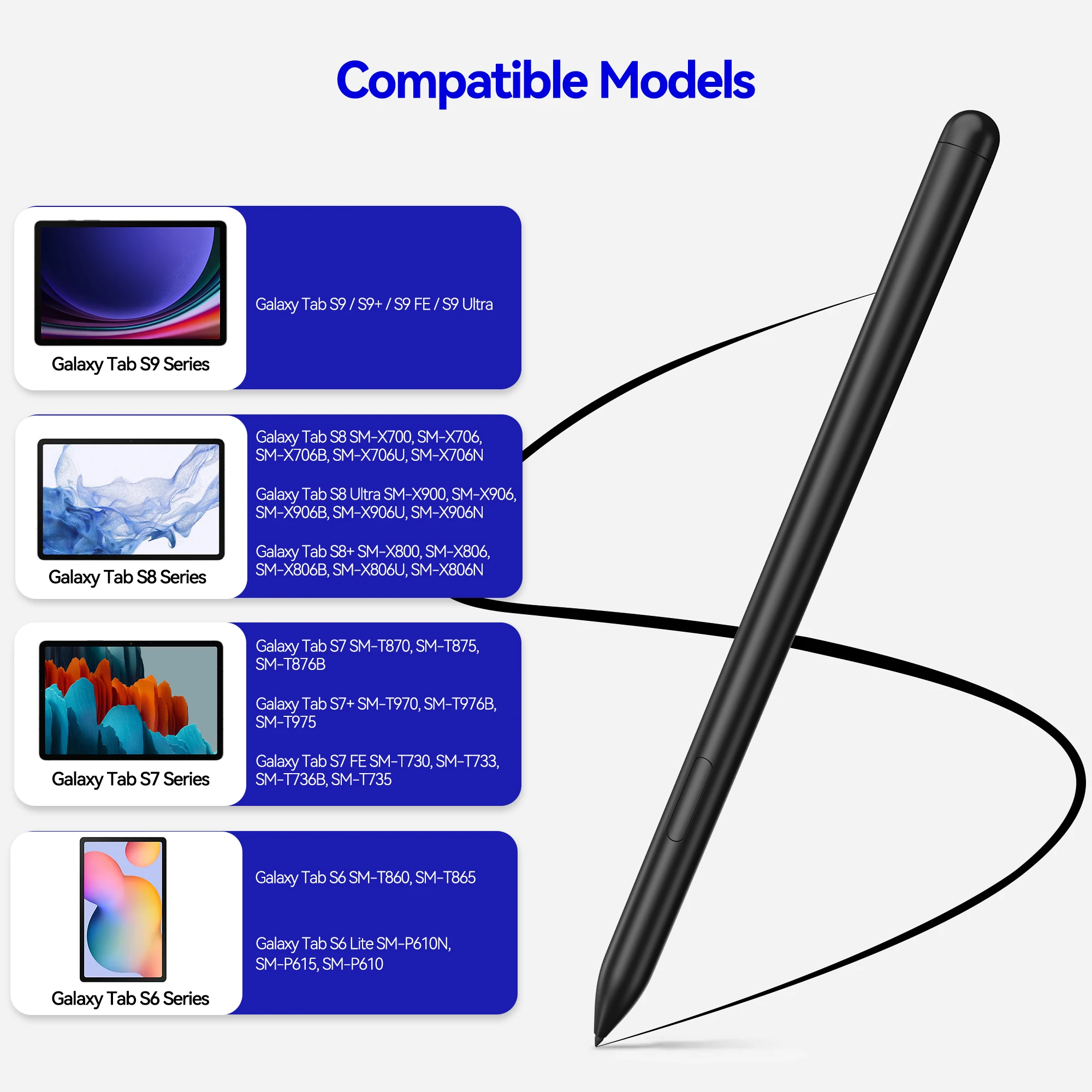 Official S Pen Stylus Touch Pen For Samsung Galaxy Tab S6 Lite, S7, S7+, S8, S8+, S8 Ultra, S9, S9+, S9 Ultra, with 3 Tips Black