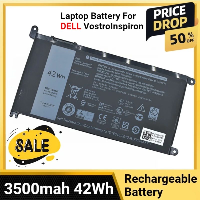 بطارية كمبيوتر محمول 3500mah 42Wh لأجهزة DELL VostroInspiron 17 5770 5767 5765 15 5584 5567 7560 3583 5538 5567 WDX0R 5468 5471 5568