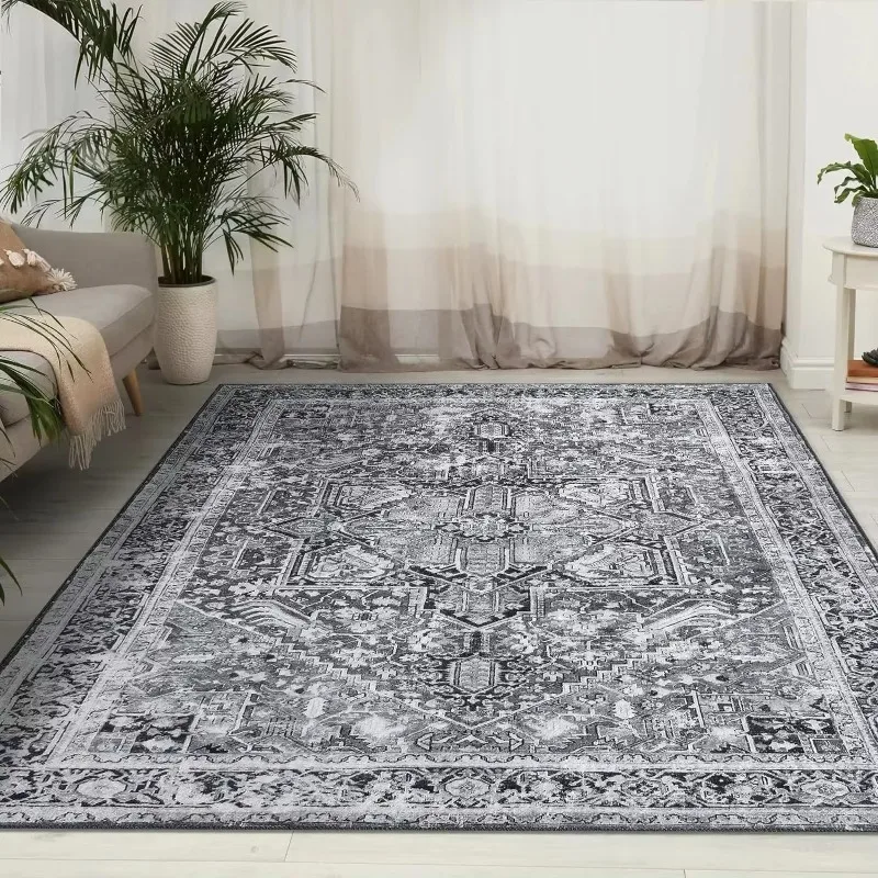 Turkish Ethnic Pattern Rug, Stain & Slip Resistant Floor Carpet for Living Room Sofa Area