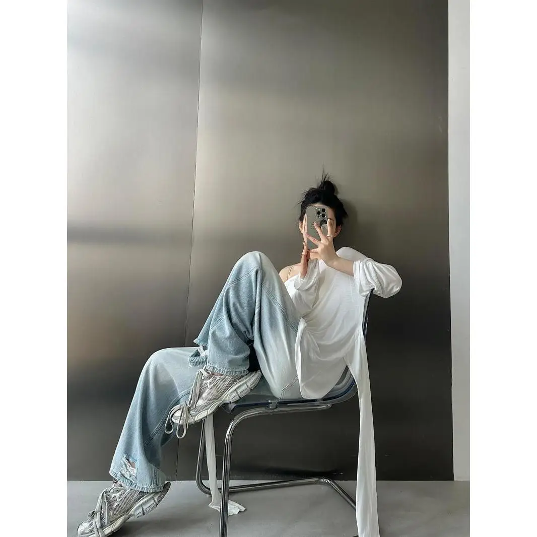 Loose Long Sleeve Women's T-shirt Sun Protection Thin Design Autumn New Style Boring Feeling Korean Version Pure Color Modal ...