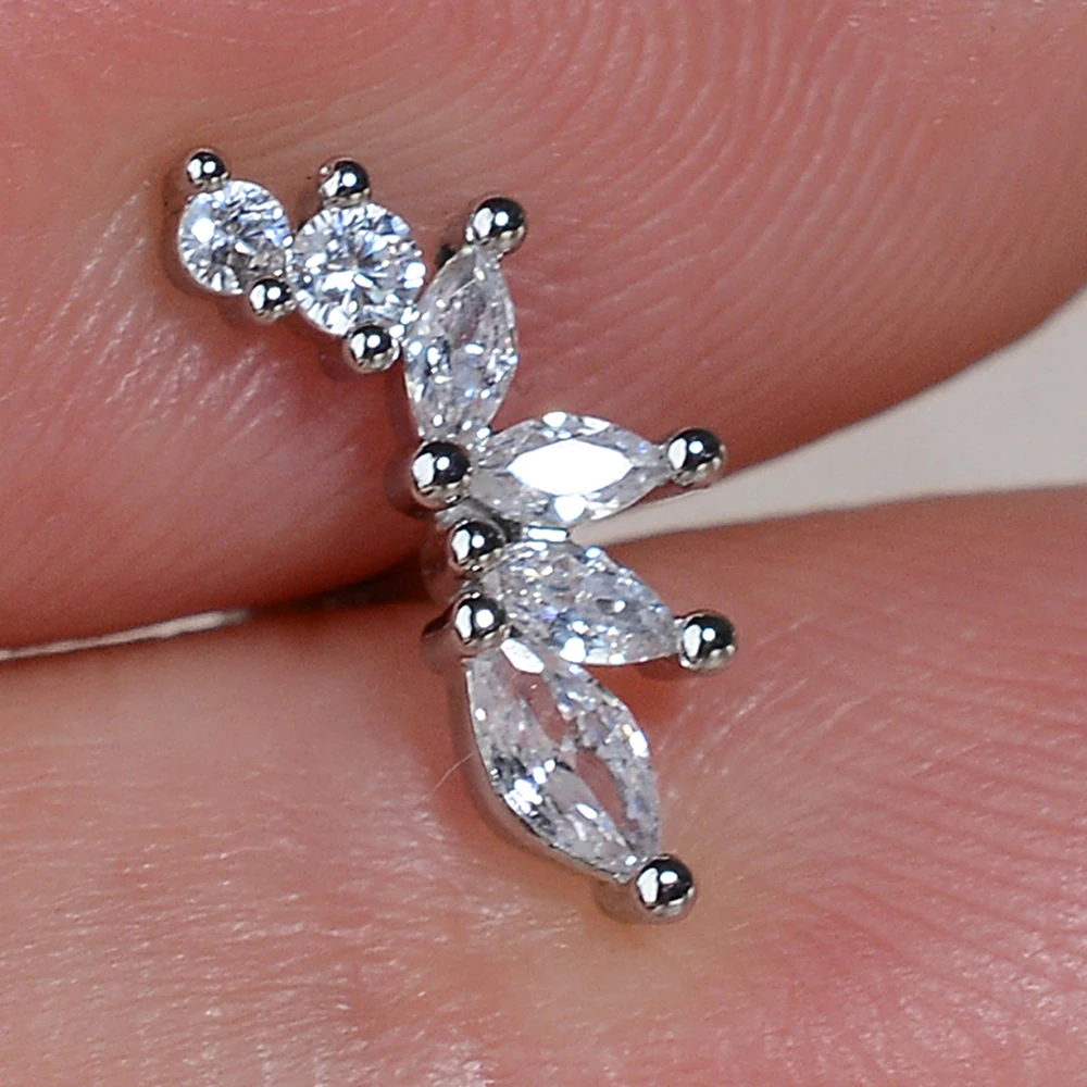 1PC Dainty Cubic Zirconia Flat Back Cartilage Earrings Helix Tragus Standard Lobe Flat Multiple Piercing Earring Women's Jewelry image 5