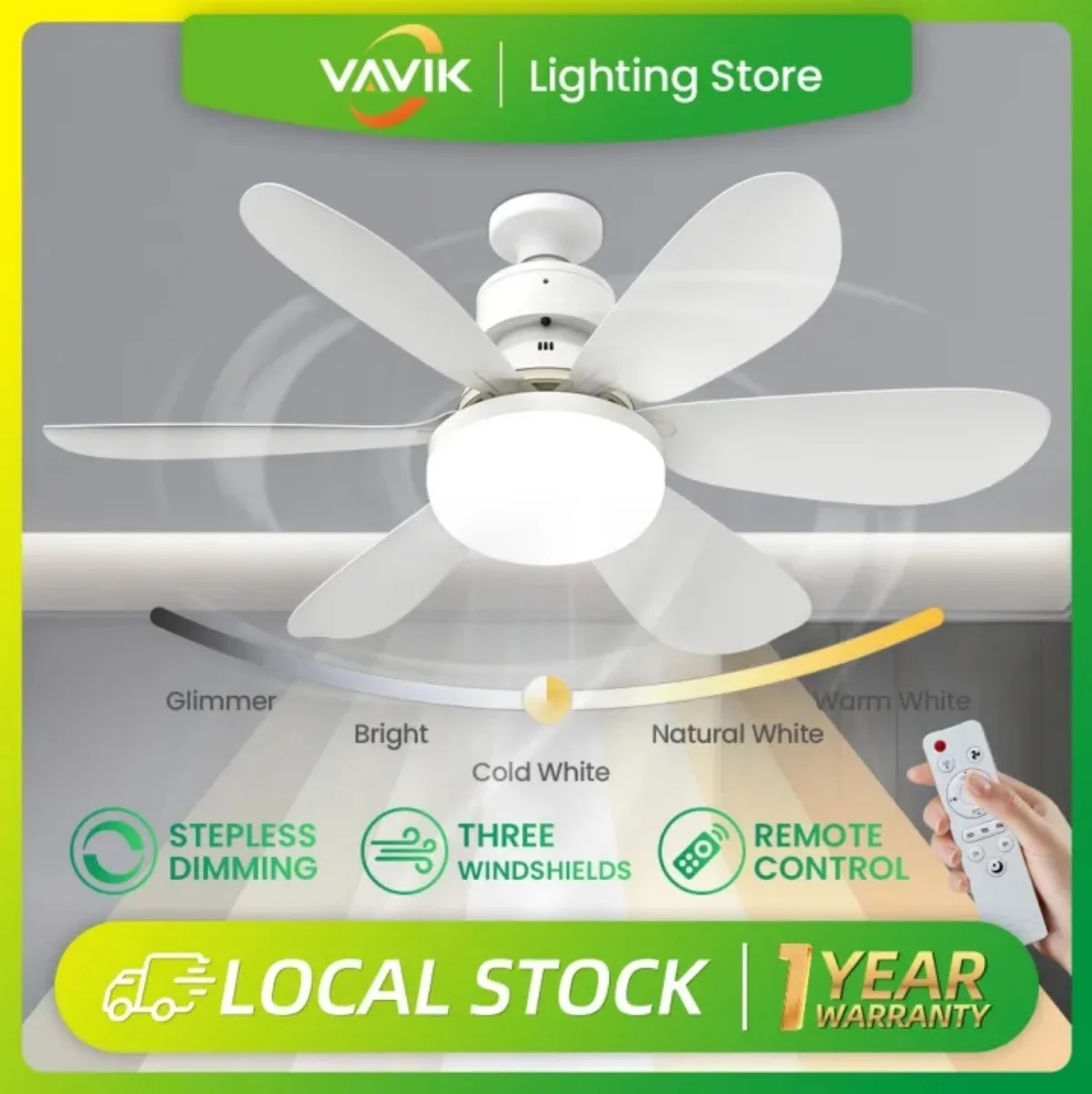 

52cm/26cm Ceiling Fan With Light 40W 3Color+3Fan Speeds E27 Ceiling Fan Light With Remote Control