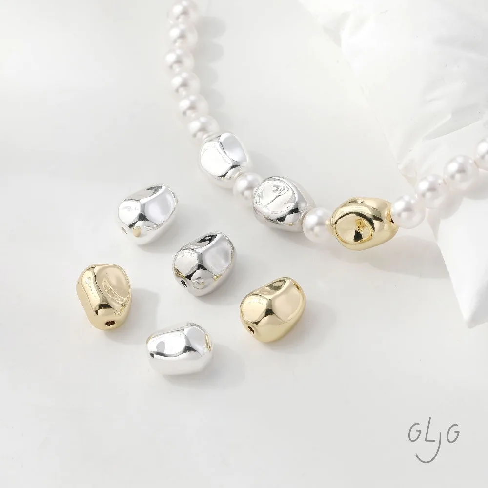 4PCS Irregular Shaped Spacer Beads for Jewelry Findings Making Bracelet Supplies DIY Brass 14k Gold Plated Accessories 9*11mm
