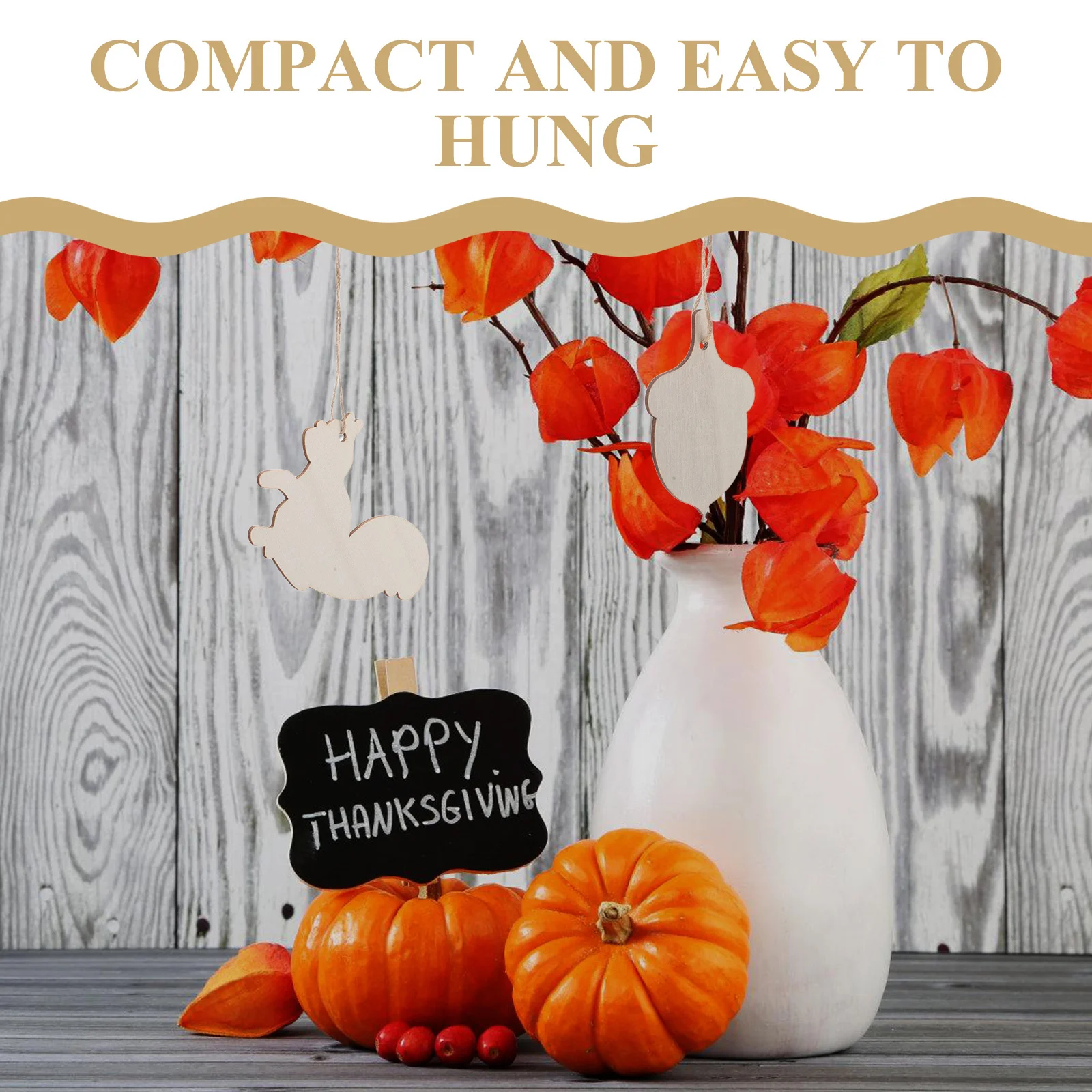 60Pcs Wood Autumn Decorations DIY Wooden Cutouts for Harvest Festival Thanksgiving Table Centerpiece Halloween Hanging Tags