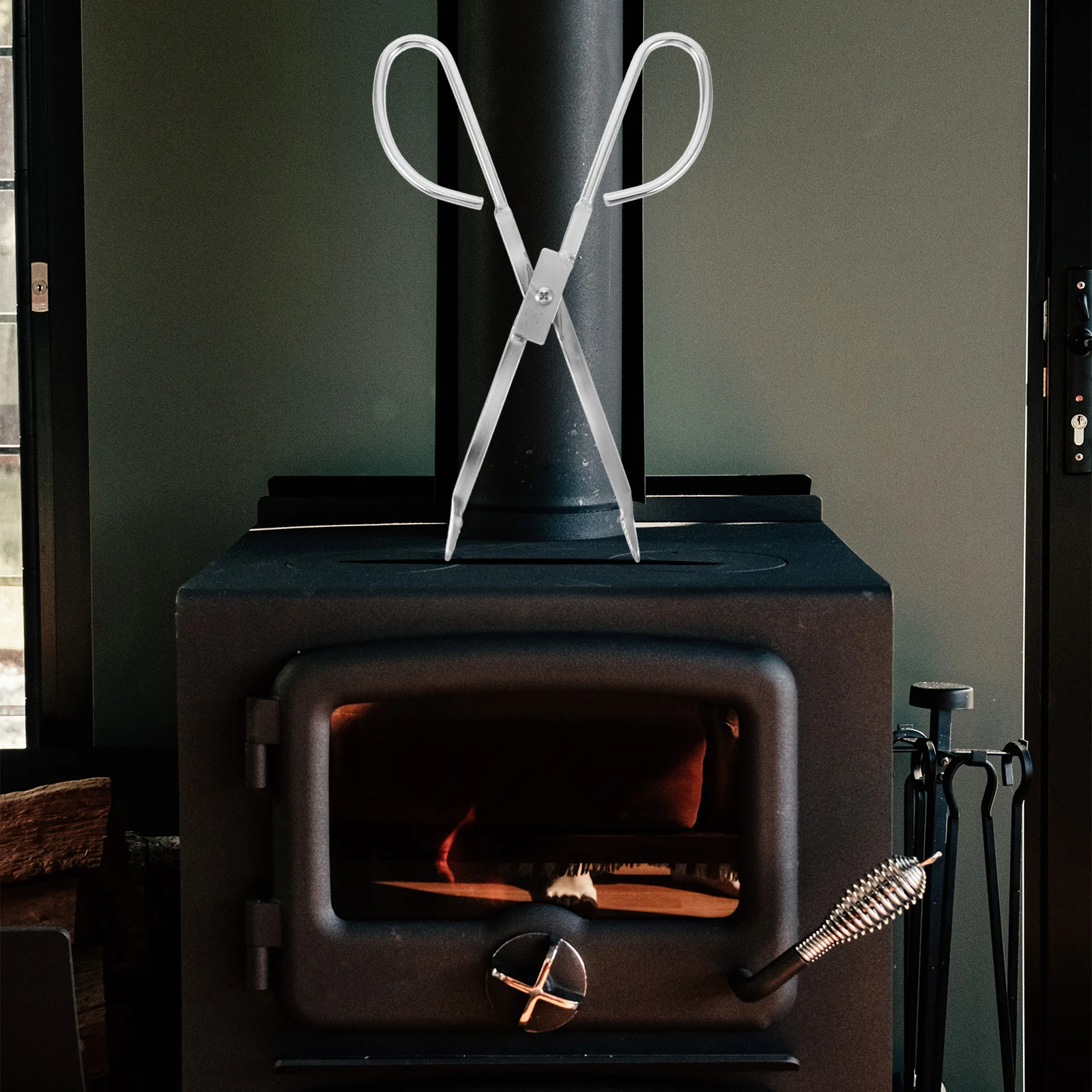 

Fireplace Tongs 28Cm Stainless Steel Firewood Grabber Tool for Indoor Outdoor Fire Pit Wood Stove Camping Bbq Accessories