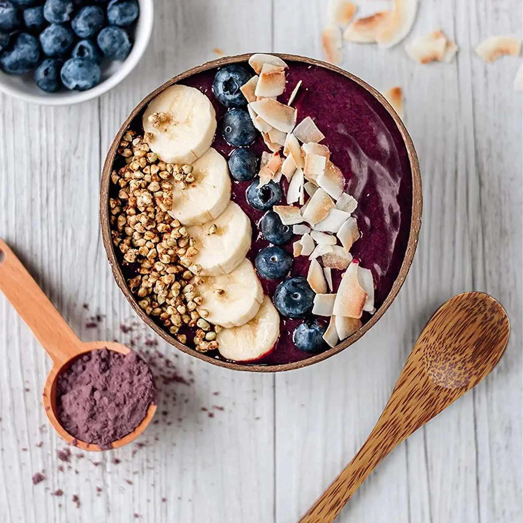 ABXF-kokosnotenkommen en lepelset, salad smoothie mengen dessert fruit ijs snackkom voor keuken, eetkamer 8-set