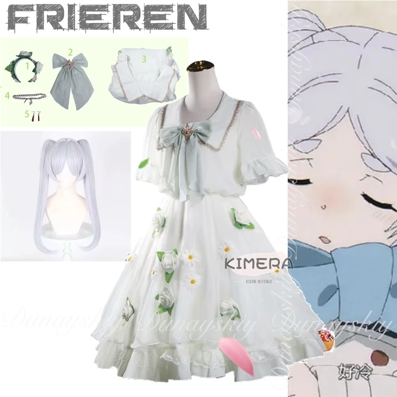 

Frieren: Beyond Journey's End Аниме Frieren Косплей Волшебник с новым белым платьем и белым париком Косплей Костюм Полный комплект