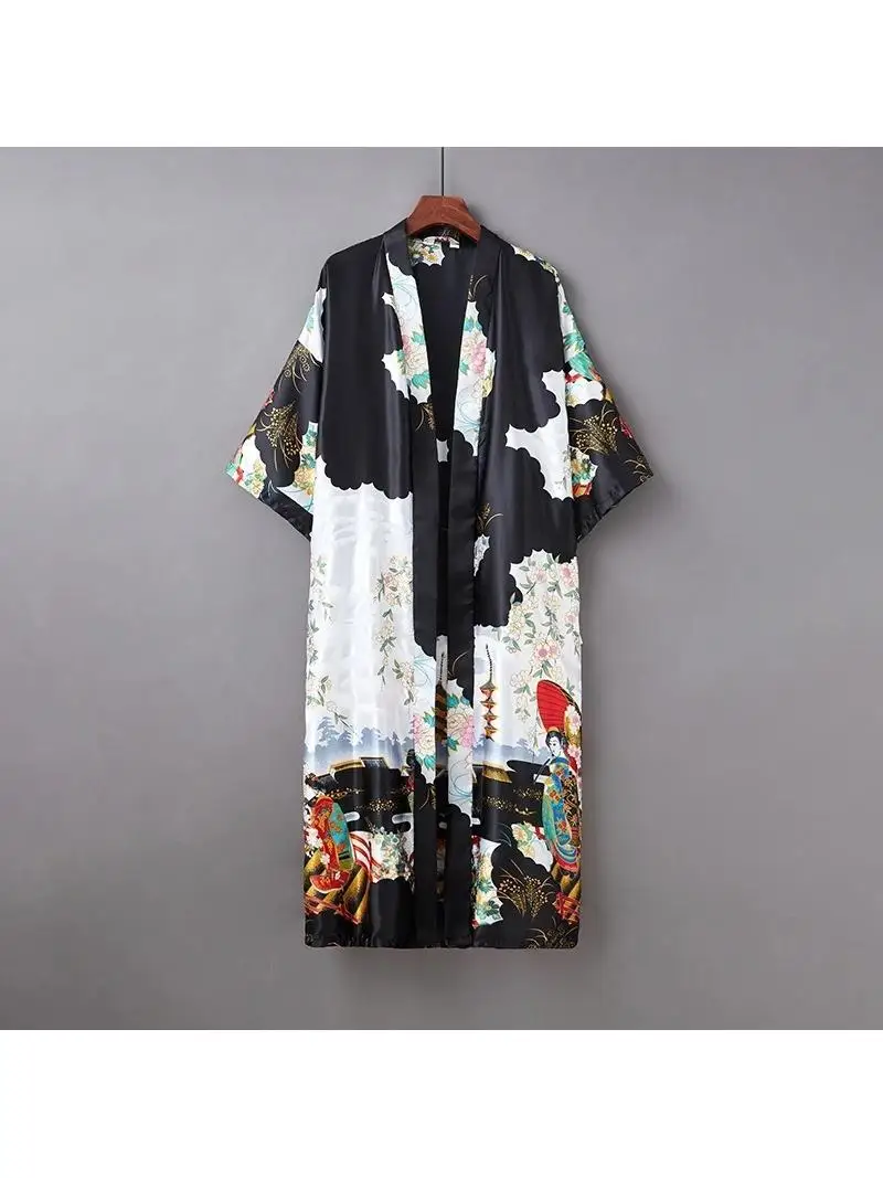 

Новое поступление, кардиган Hanfu с тотемом журавля, кимоно средней длины, халат с перьями, 3D цифровая печать, прямая S, повседневная одежда