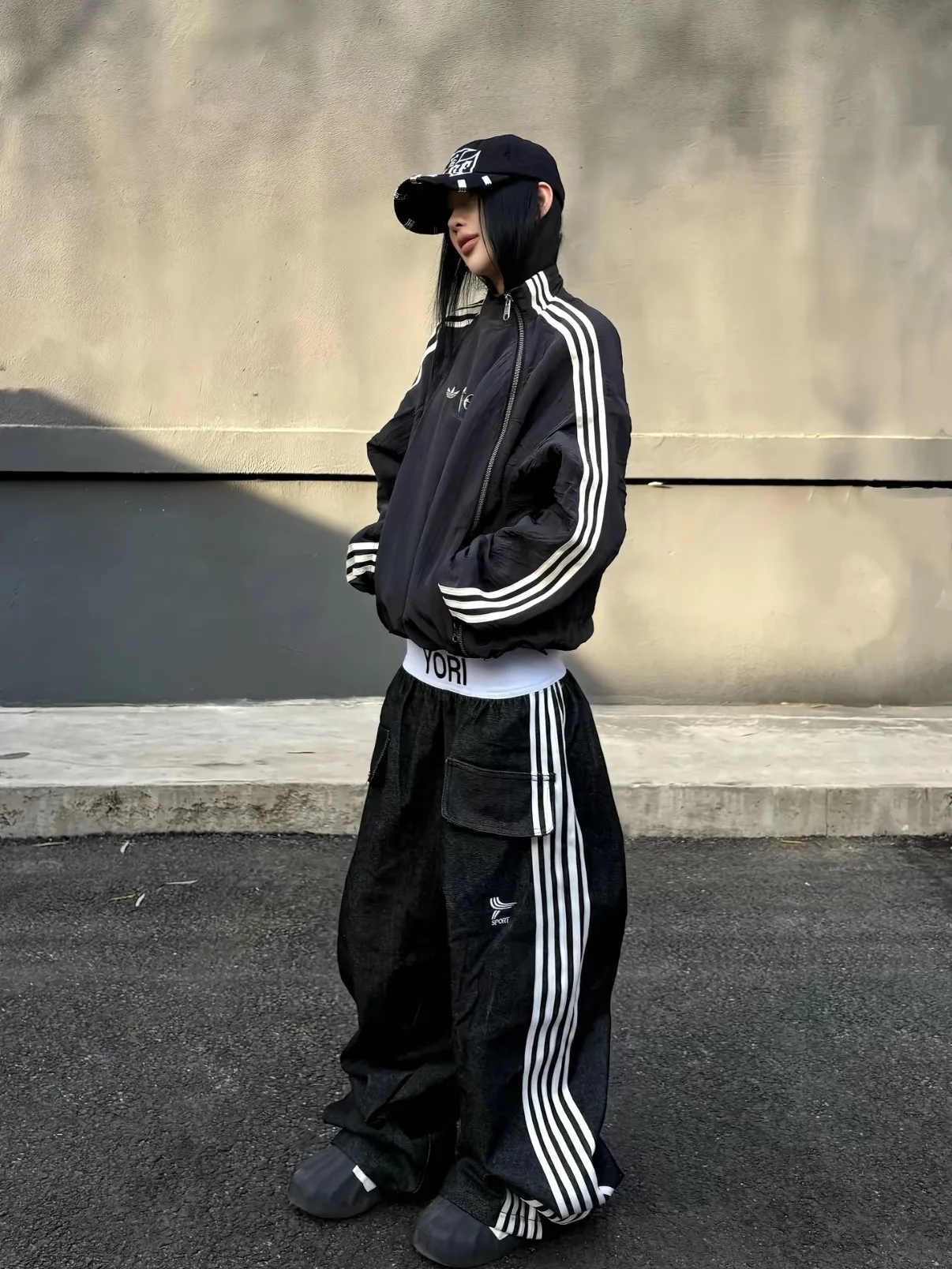 

American YORI SPORT Original Denim Jeans Black Stripe Casual Straight Stretch Long Pants Unisex Opium Style Cotton Canvas