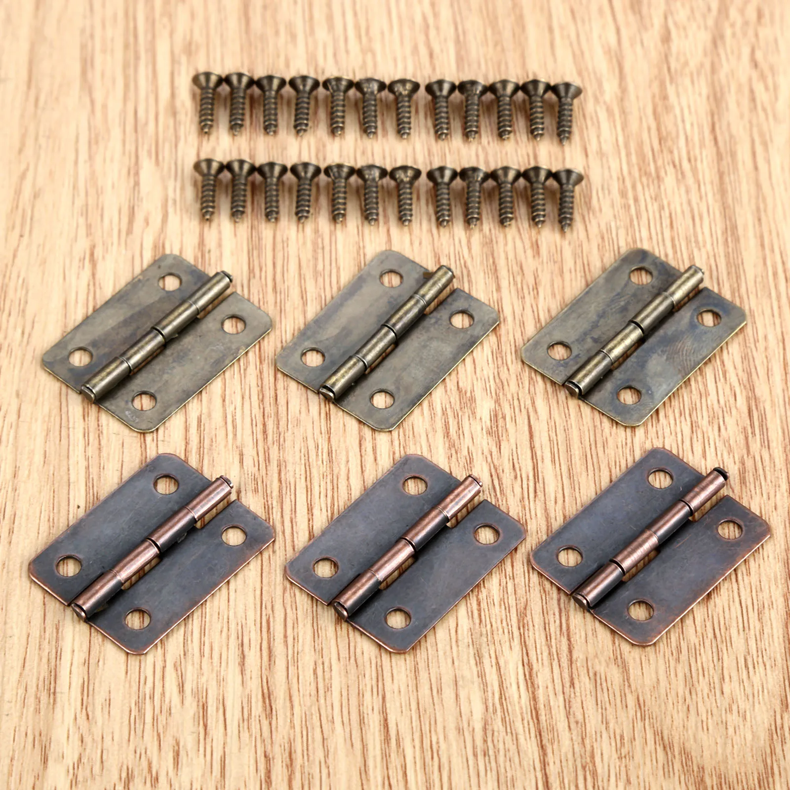 10pcs Hinges + 40 screw Round Angle 4 Holes Antique Bronze/Red Copper 25*18mm Decor Jewelry Wood Box Wine Vintage Zinc Alloy