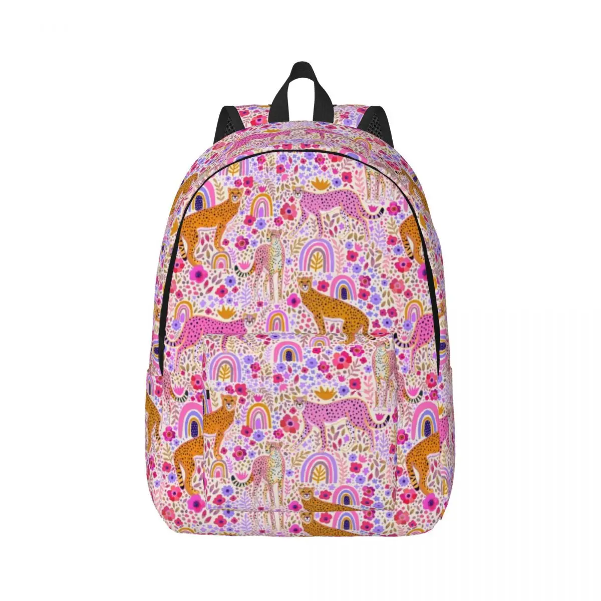 

Durable Canvas Day Backpack Cheetah’s In A Rainbow Garden Functional and Fashionable Backpack for Teens, Adults, and Students