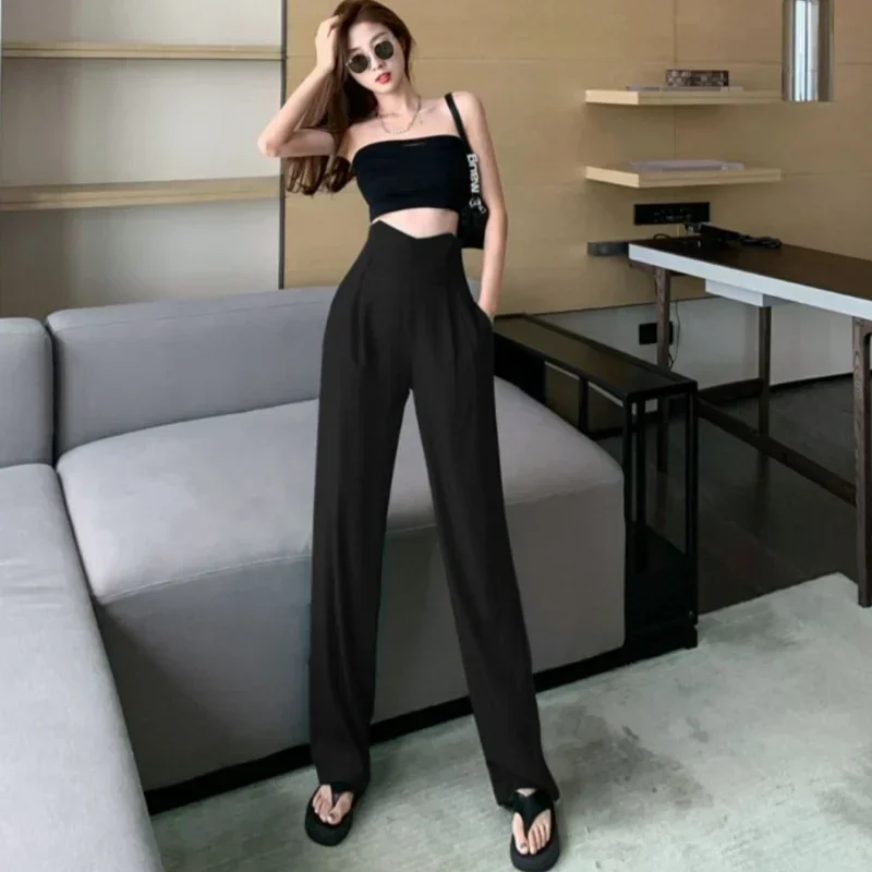 

High Waist Female Pants Baggy Clothes Black Tailoring Loose Trousers for Women Work Straight Leg Purple Fashion B45