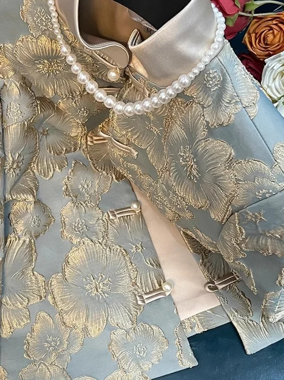 

New Chinese Style Song Jin Women's Jacket Spring 2025 Retro Design Collar Button up Shirt National Trend Elegant Atmosphere