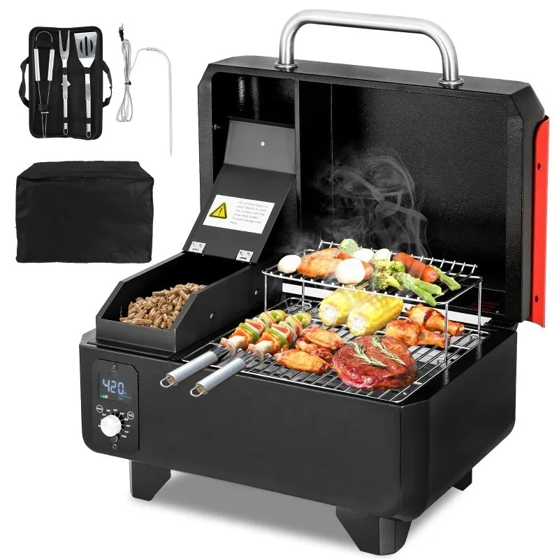 

8-in-1 Desktop Portable Outdoor Wood Pellet Grill for Camping Cooking