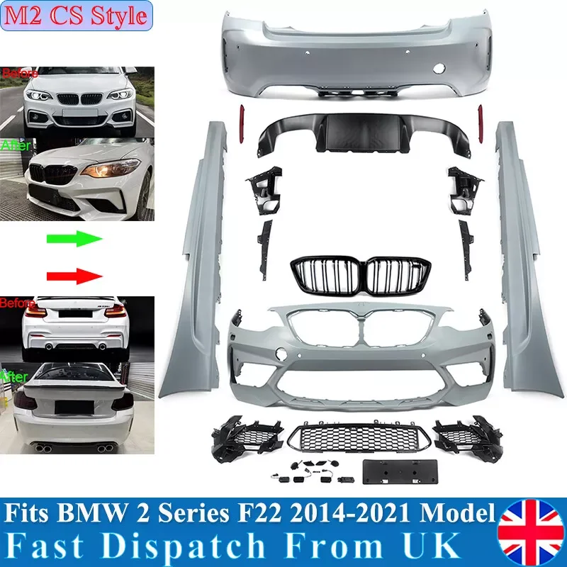 For BMW 2 Series F22 Coupe Upgrade M2 CS Style Front Bumper Lip & Rear Diffuser Complete Kits Bodykits 220i 225i M240i 230i