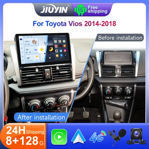 Imagen 1 del producto Radio para Auto JIUYIN de 10.1"" con Android 15 para Toyota Yaris Vios 2014-2018, CarPlay Inalámbrico, Estéreo para Auto, Reproductor Multimedia con GPS