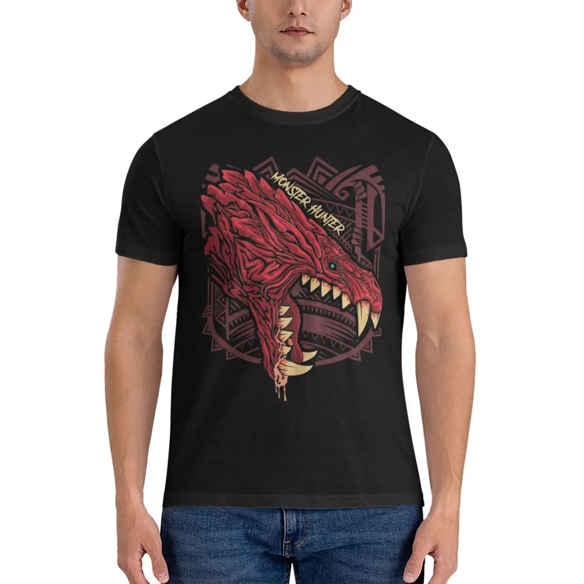 Retro Odogaron Monster Hunter T-Shirt Men Round Neck Short Sleeve Tops Cotton Top Tee