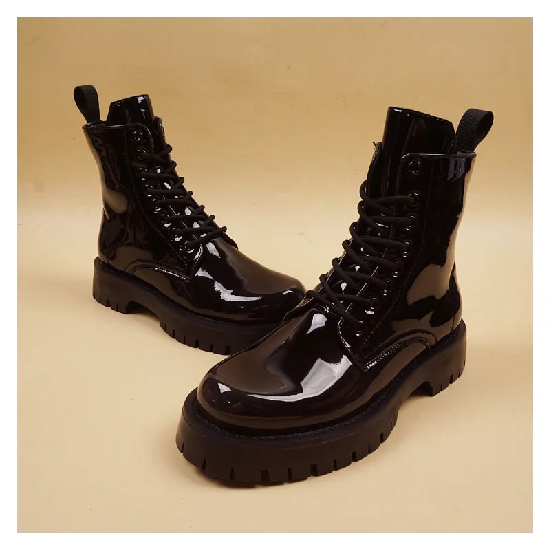 

Мужские модные лакированные ботинки, черные трендовые туфли на платформе, сценическое платье для ночного клуба, мотоциклетные ботинки, высокие ковбойские ботинки, botas zapatos