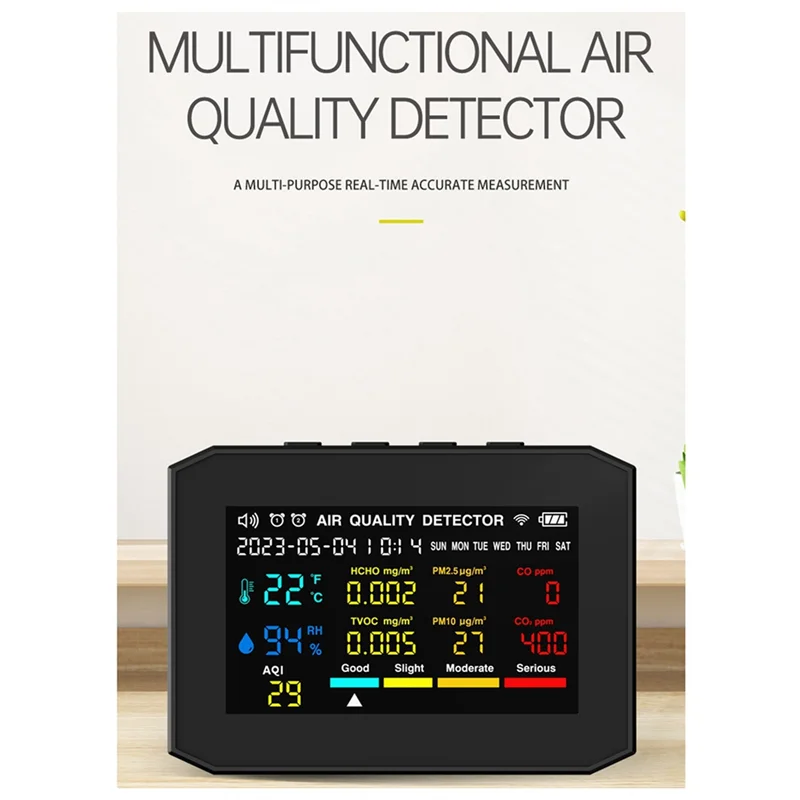 Монитор качества воздуха 10-в-1, измеритель CO2 CO TVOC HCHO PM2,5 PM1,0 PM10, детектор температуры и влажности углекислого газа, прочный