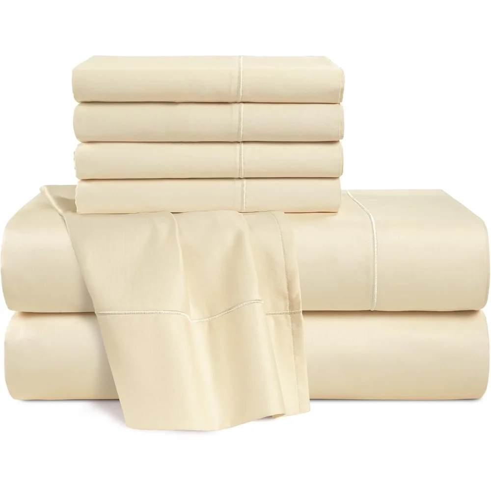 

Casa Platino 100% Egyptian Cotton Sheets Queen Size Set - 6 Pcs (1 Flat, 1 Fitted, 4 Pillowcases) - 800 Thread Count - Ultra Smo