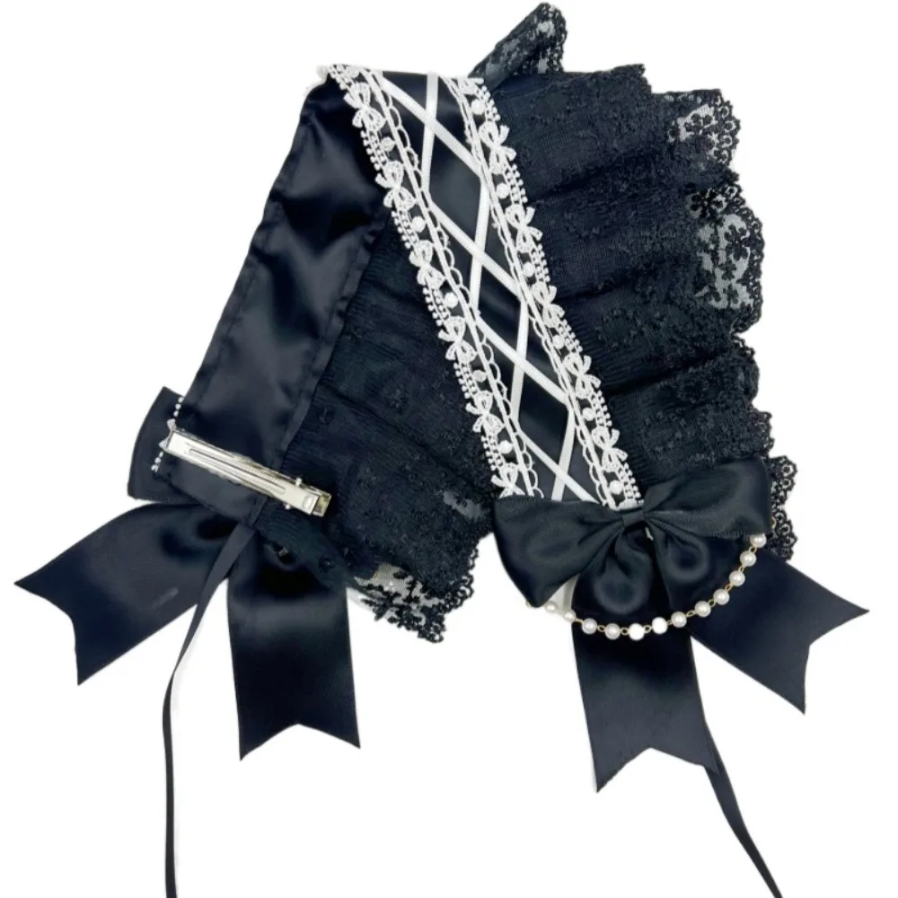 

Креативная милая кружевная повязка на голову в стиле Лолиты с лентой и бантом JK, повязка для волос с рюшами, Kawaii, жемчужная горничная, головной убор для косплея, ежедневный