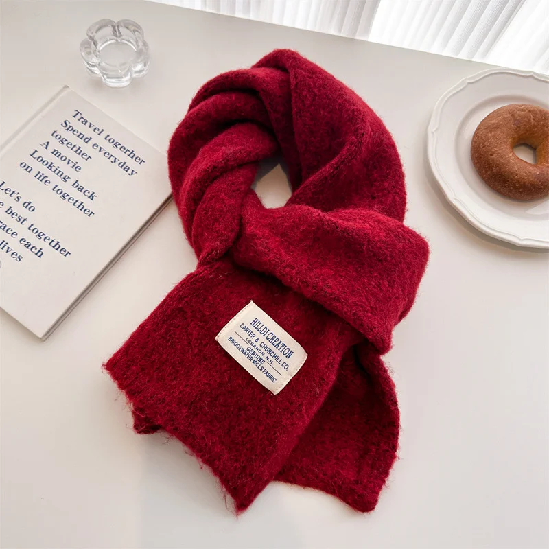 أفخم الصوف محبوك وشاح صغير أنماط كوريا الجديدة النساء الشتاء الأوشحة الدافئة مصمم بسيط سميكة شال لينة الباشمينا الرقبة