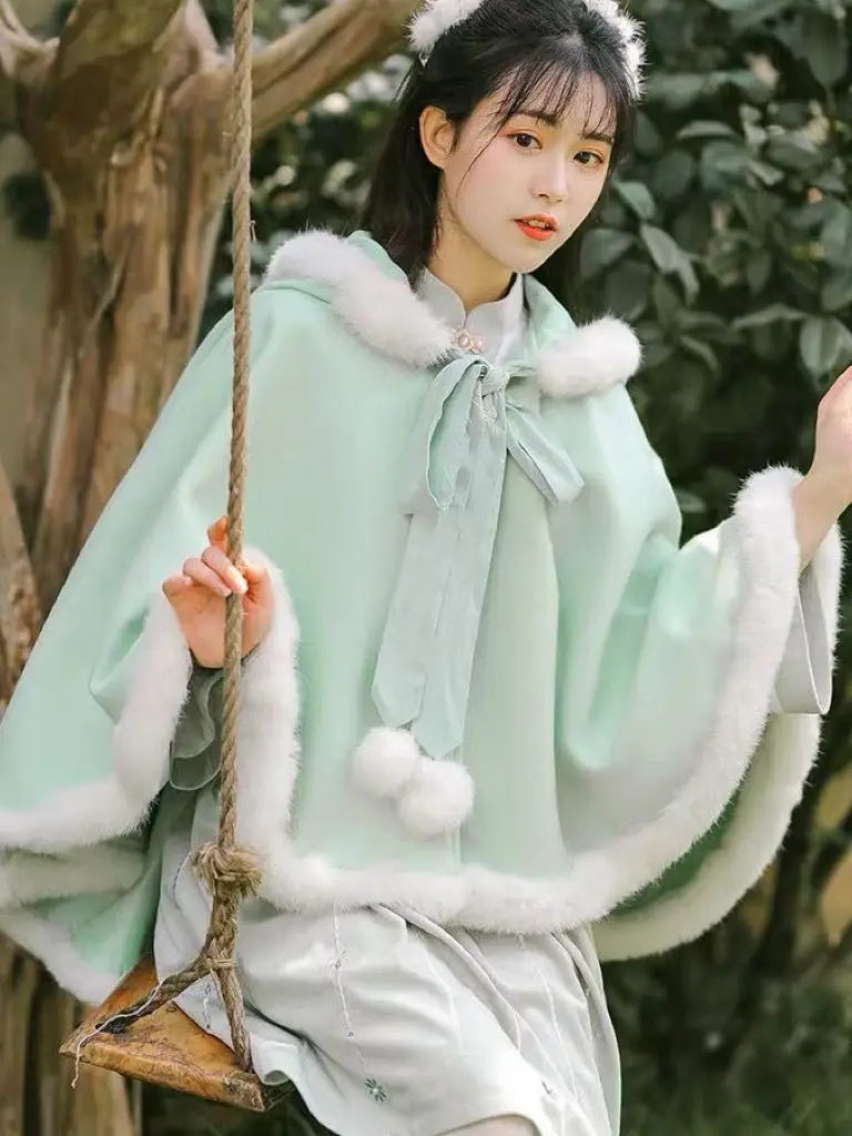 

plus Size Winter Coat Hooded Cloak Women's Faion Sweet Cute Loose Top Ins Sle Thiened Casual Pear Straight Body pe