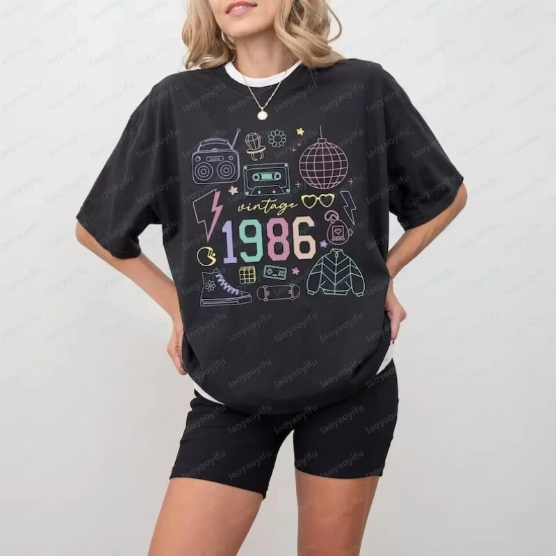 Vintage 1986 Shirt 40th Birthday for Her 1986 Birthday T-Shirt Gift Graphic T Shirts Women Clothing Shirts for Women Harajuku