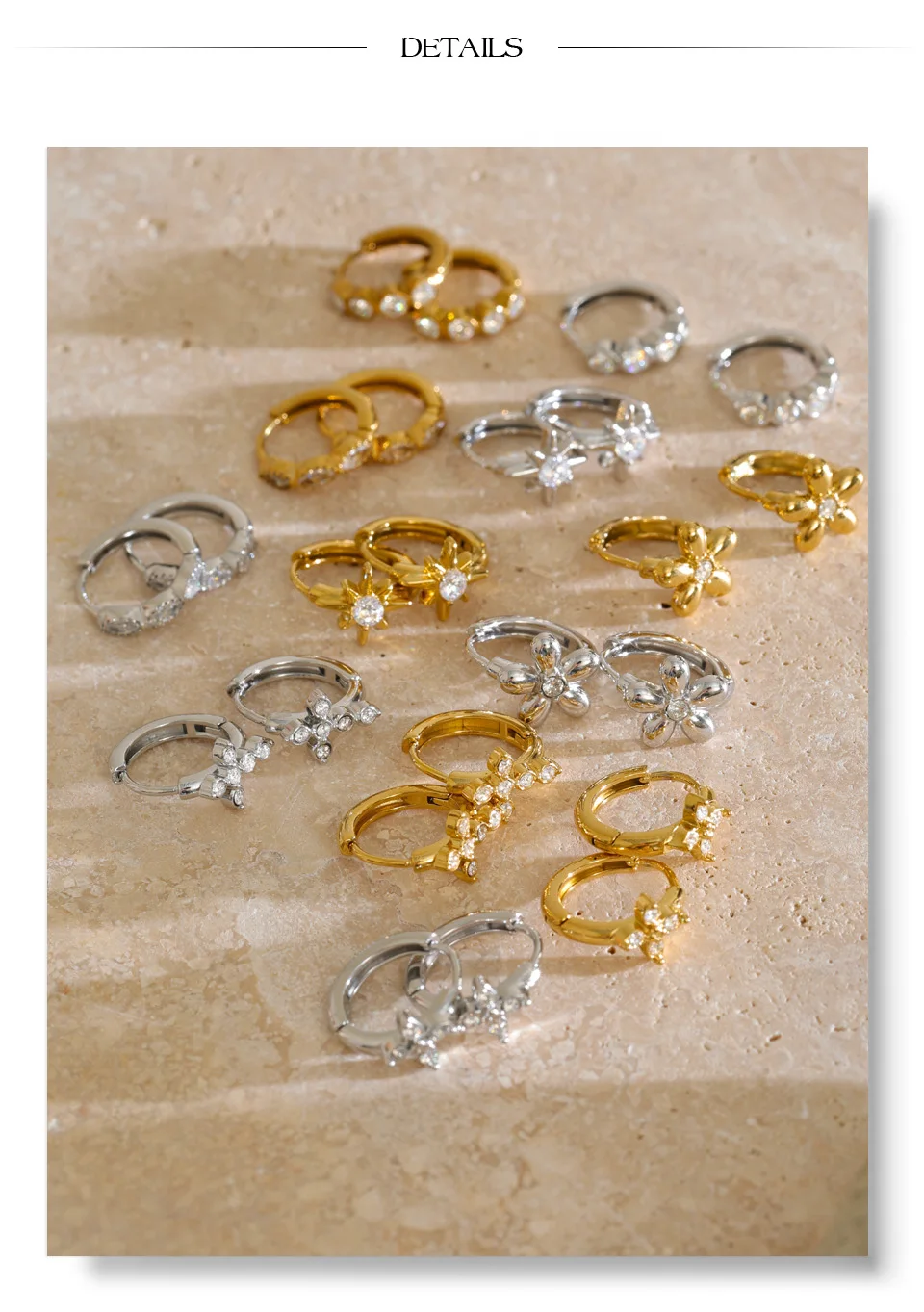 Yhpup Neuheiten Edelstahl Zirkonia Blumen-Kreuz-Stern-Creolen 16K PVD-beschichtet Premium Charmanter Schmuck – Detail 6