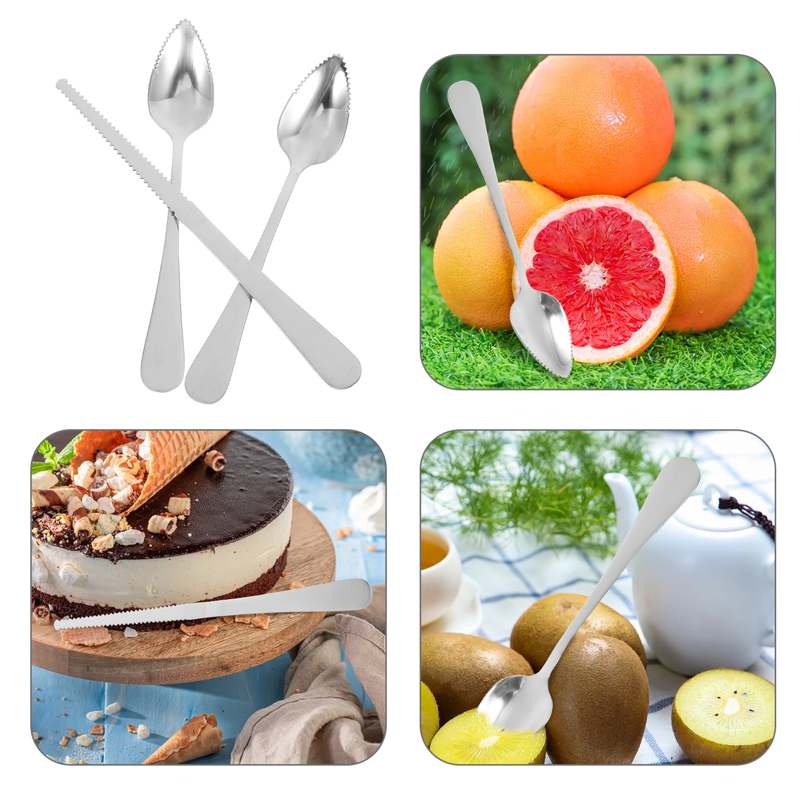 

1Set Stainless Steel Kitchen Fruit Tools Serrated Edge Spoon Knife Thick Handle Multipurpose for Grapefruit Kiwi Apple
