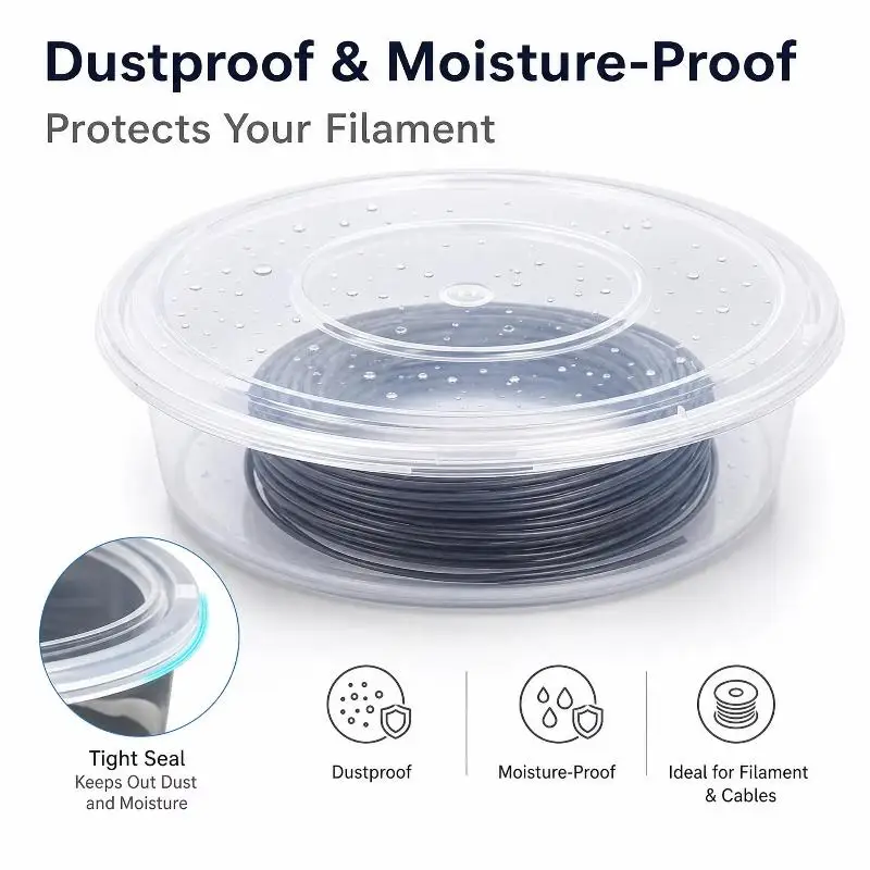 5Pcs Clear Round Filament Storage Box For 3D Printer Spools Stackable Moisture-Proof Dust-Proof Filament Organizer
