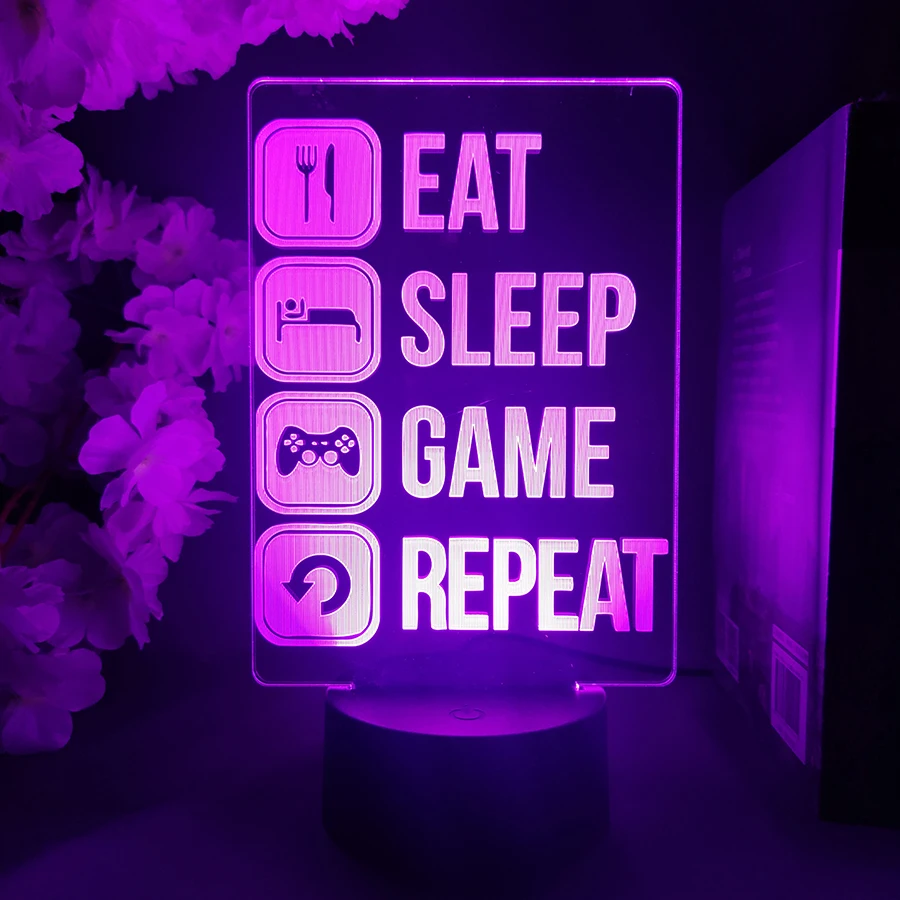 Fashion Desk Eat Sleep Game ripeti effetto Neon lampada Lave Cool 3D Illusion Sign Light per sala da gioco installazione retroilluminazione Desktop