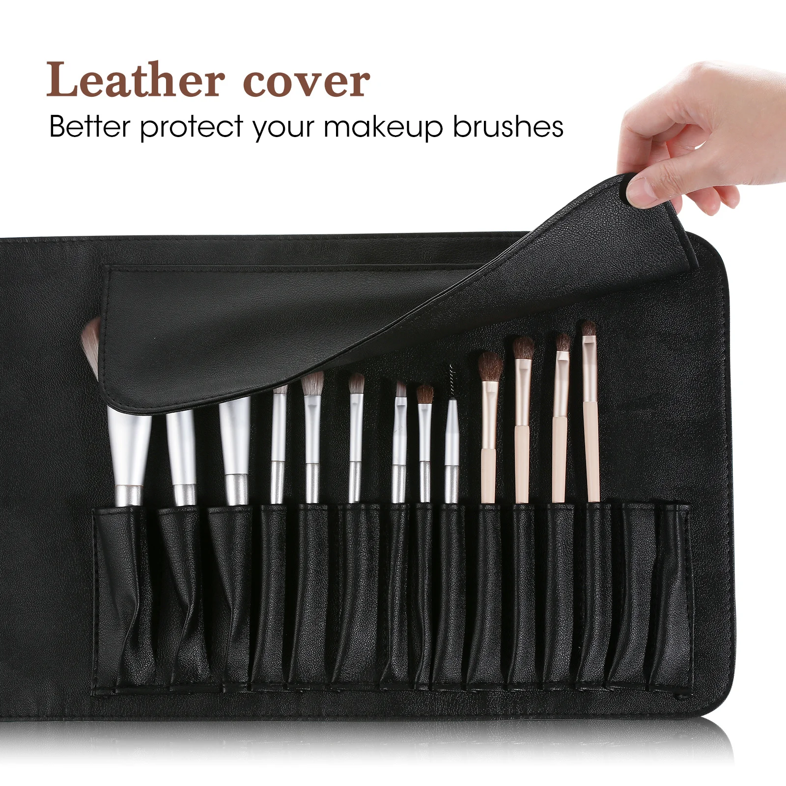 

15Pcs Portable Brush Bags PU Makeup Organizer Large Capacity Foldable Travel Makeup Brush Storage Case