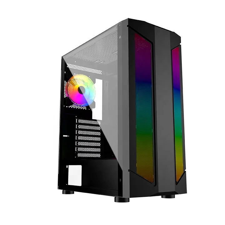 

Hot-selling tempered glass with RGB fan PC case mid-tower game case with LED light bar