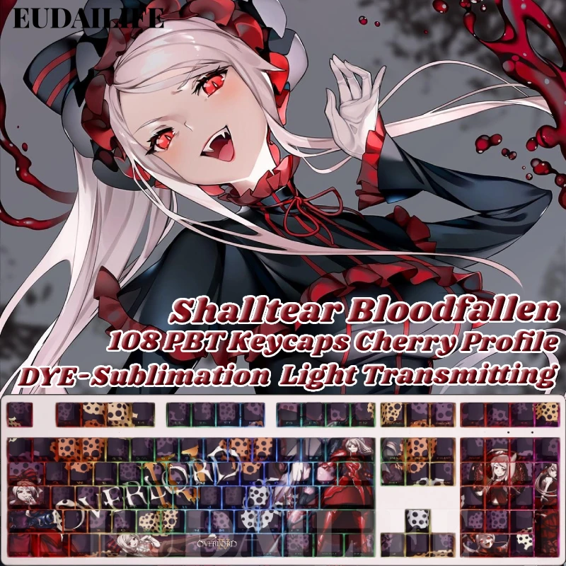 Shalltear 108 Keycap Overlord Anime PBT DYE Sublimation Light Transmitting Cherry Cross Axis Switch for Mechanical Keyboard Gift