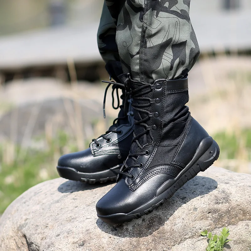 Summer Mesh Ultra-Light Breathable Slip Resistant Combat Boots Men Outdoor Martin Boot High-Top Training Land War Military Shoes