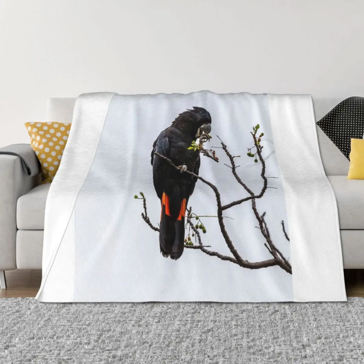 

Animal Collection - Black Cockatoo Red Tail Throw Blanket funny gift Flannels Single Hair Blankets