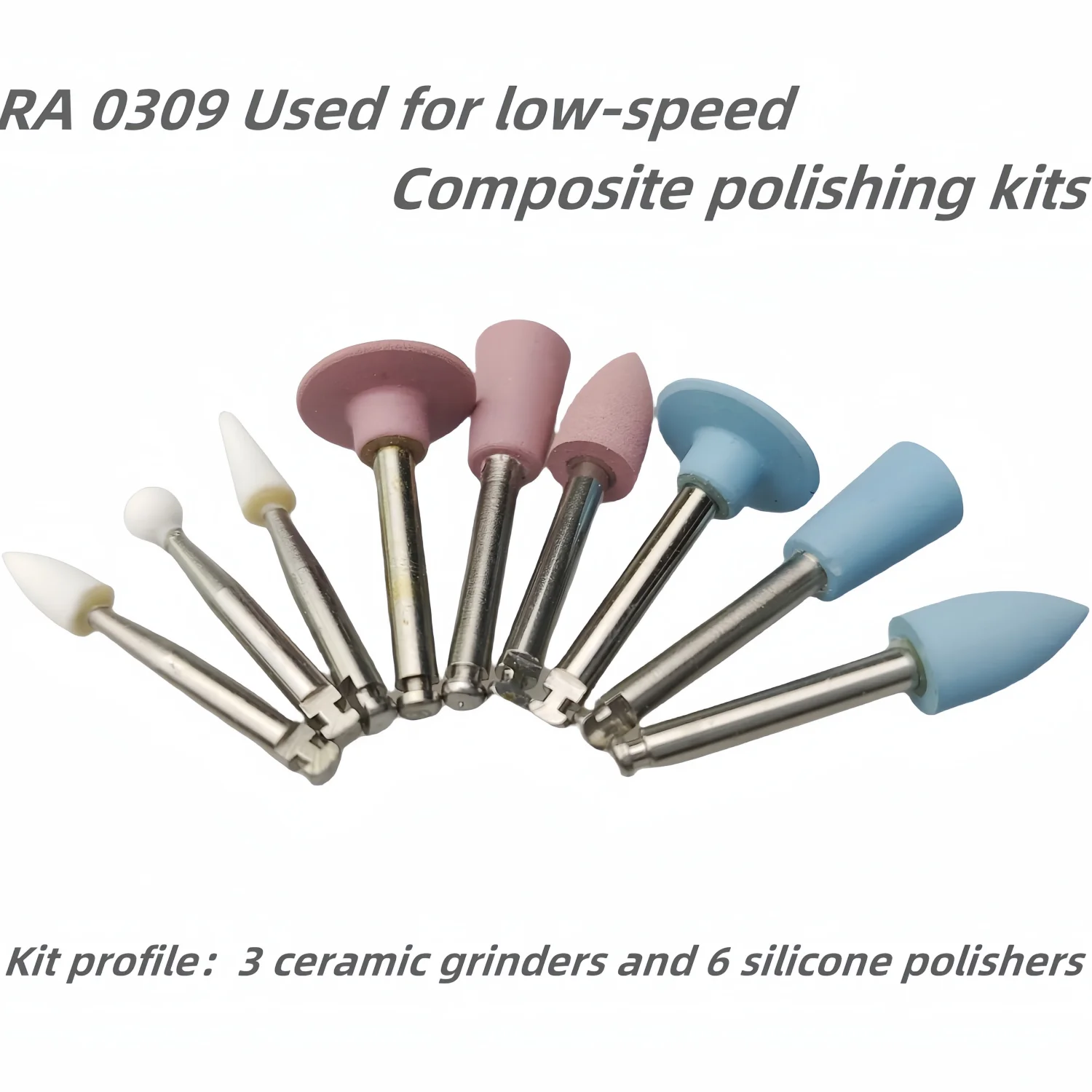 

Dental Composite Polishing Kit RA0309 - Resin Sanding & Finishing Set for Low-Speed Handpiece Contra Angle Tools