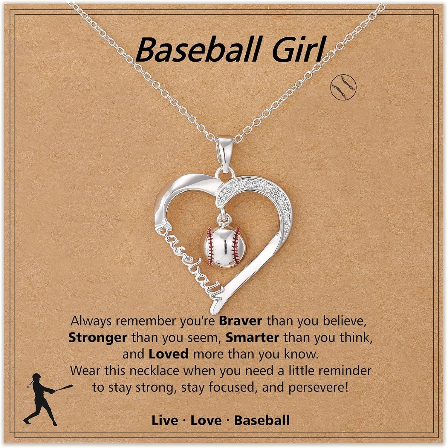 Volleyball/Softball/Basketball/Baseball Necklace for Teen, Sport Accessories Sporty Baseball Charm Necklace with Cubic Zirconia