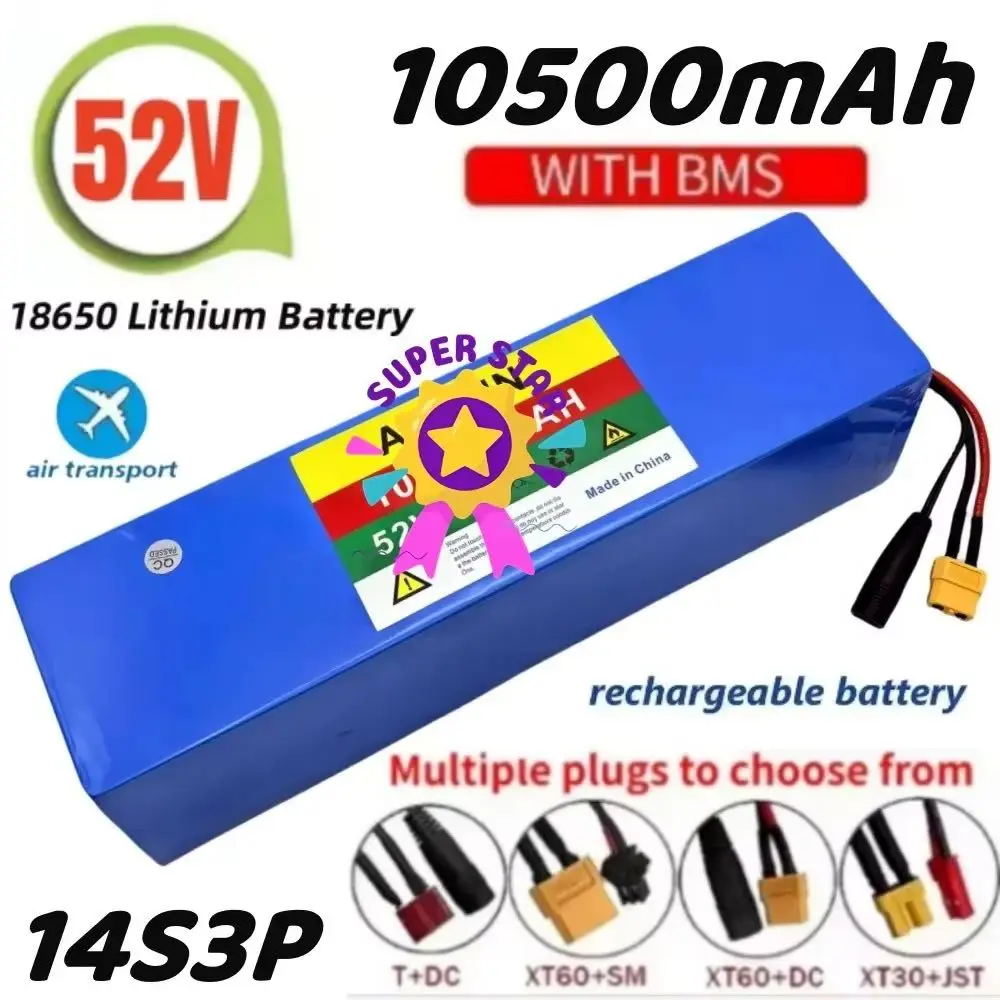 52V 10500mAh High Capacity Lithium Battery Pack with Built-in BMS for 1500W 1000W Motorcycle Electric Scooter 18650 14S3P