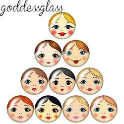 Matryoshka doll Face Russian Girl doll 10pcs mixed 12mm/18mm/20mm/25mm Round photo glass cabochon demo flat back Making findings