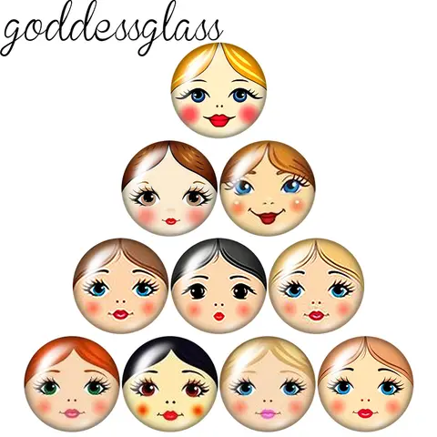 Matryoshka doll Face Russian Girl doll 10pcs mixed 12mm/18mm/20mm/25mm Round photo glass cabochon demo flat back Making findings
