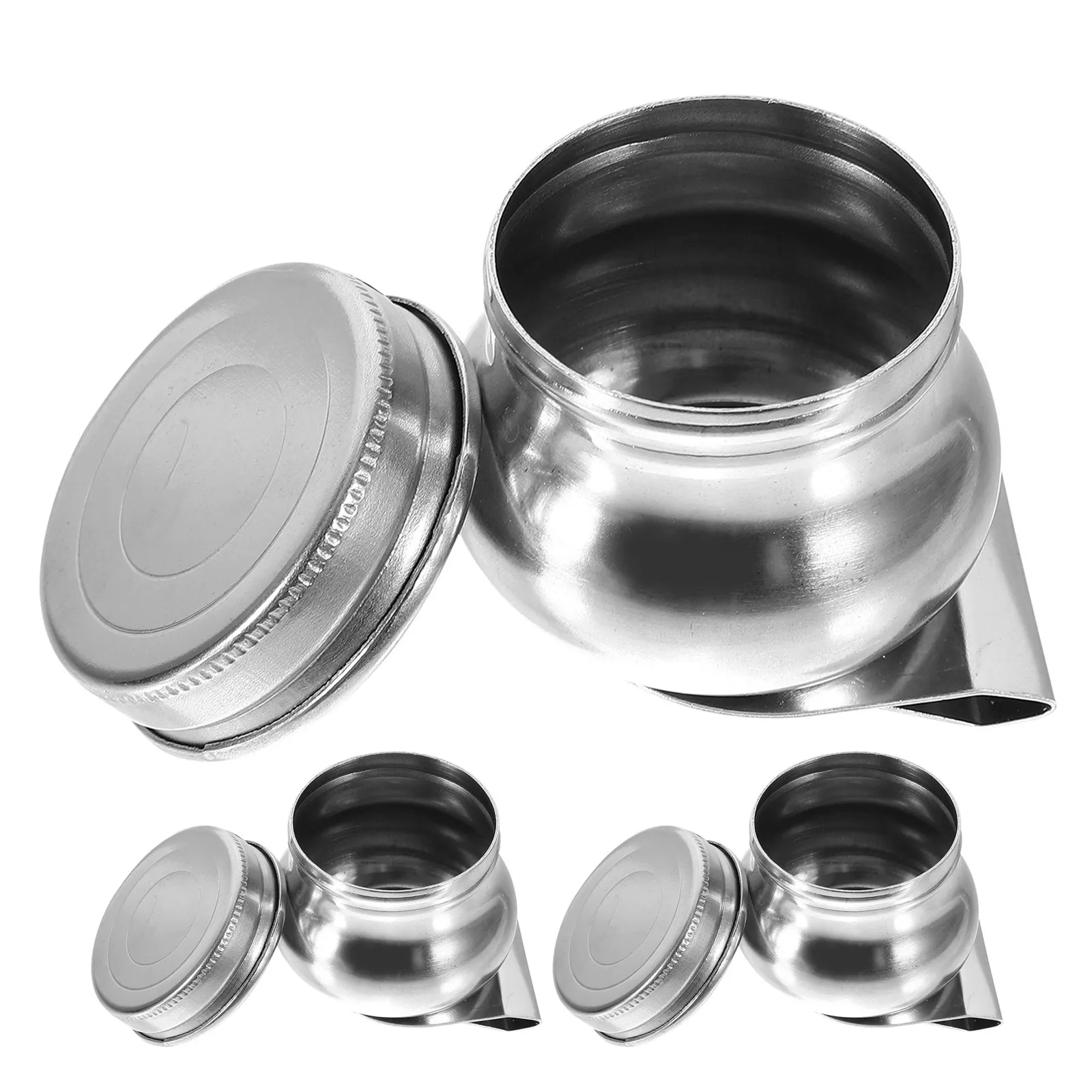 3Pcs Stainless Steel Palette Cup Set Secure Clip Oil Painting Palette Dipper Outdoor Studio Paintbrush Cleaning Mixing Cup