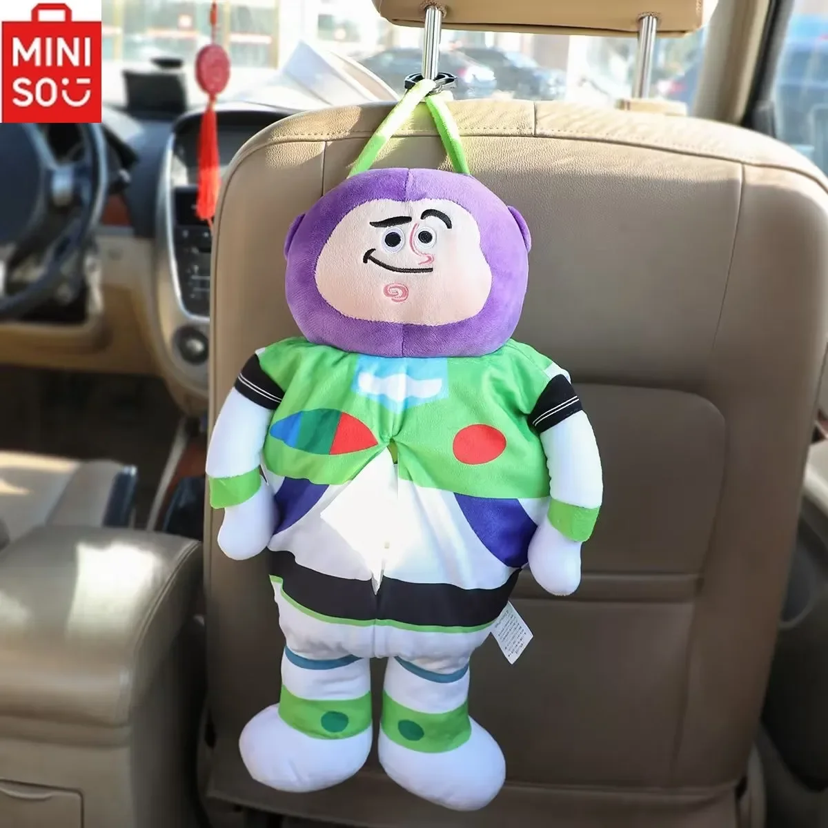 

MINISO Disney Buzz Cars Cartoon Plush Seat Rear Hanging Tissue Box Anime Three-Eyed Cute Tissue Cover Car Decoration Ornaments