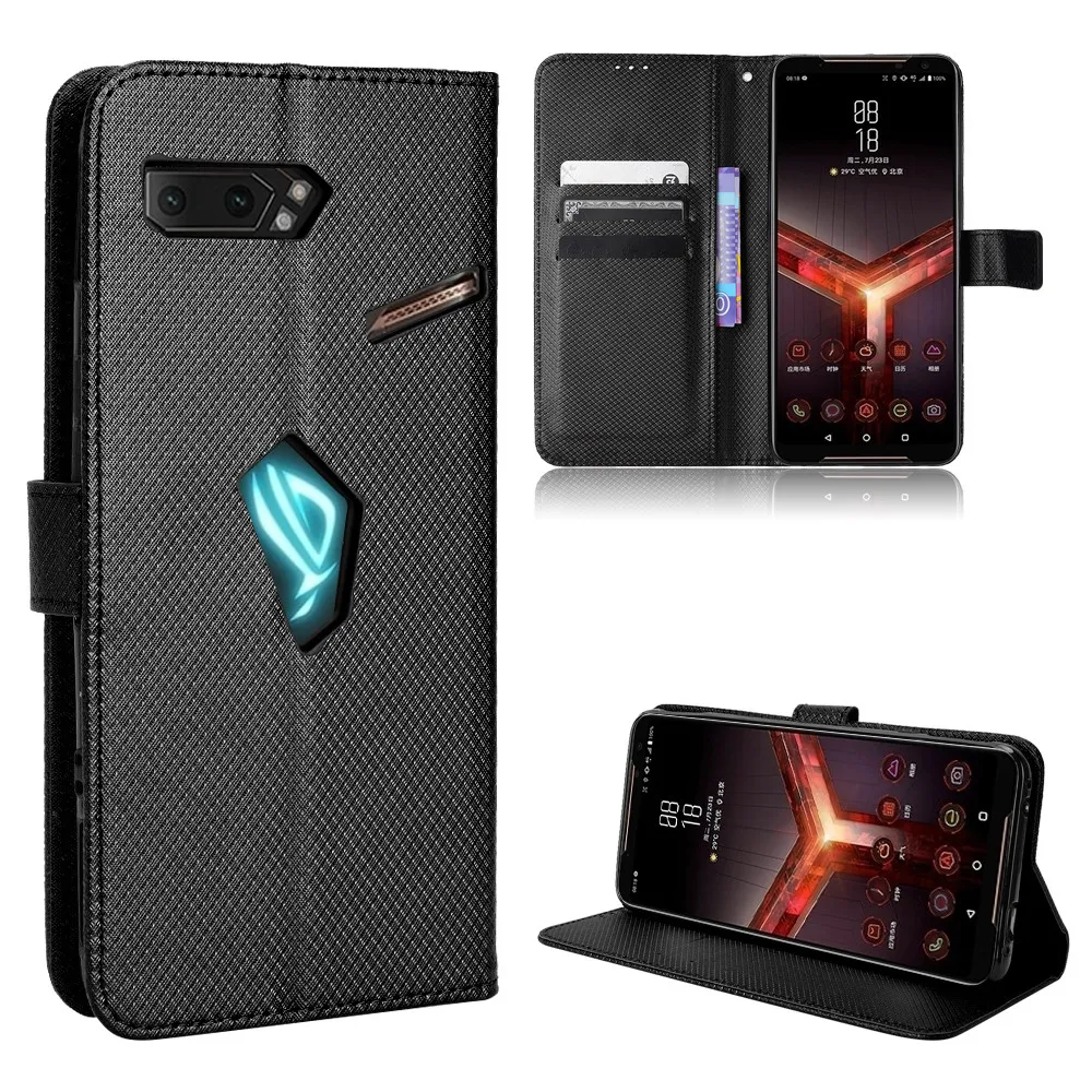 For Asus ROG Phone II 2 ZS660KL Luxury Flip Diamond Pattern Skin PU Leather Wallet Stand Case For Asus ROG2 ZS660KL Phone Bag